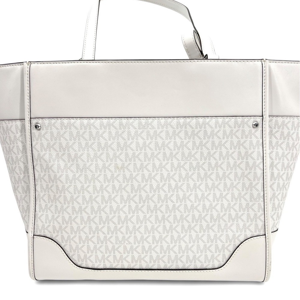 NWT MICHAEL Michael Kors Harrison Large Top Zip Tote in Optic White/ Allum - Picture 8 of 10